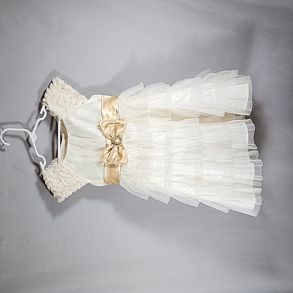 Jona Michelle Girls Dress with Sequins and Glitter Tulle with Golden Bow Size 5 - Picture 1 of 6